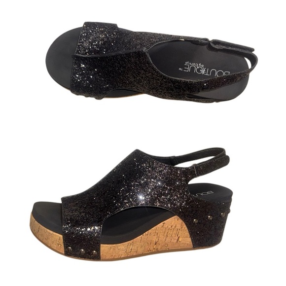 CORKY’s Boutique Ashley black glitter wedge sandals women’s shoes size 11 - Picture 3 of 14